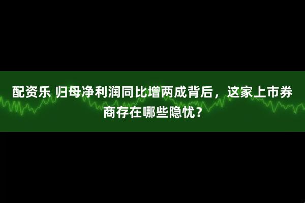配资乐 归母净利润同比增两成背后，这家上市券商存在哪些隐忧？